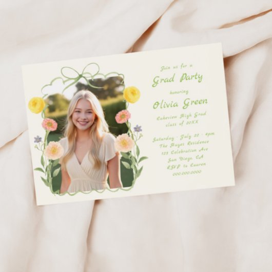 Grillige bloemenframe afstudeeruitnodiging kaart
