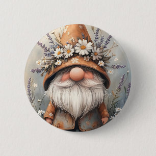 Grillige Bloemenkabouter: Aardige Aquarel Kunst Ronde Button 5,7 Cm