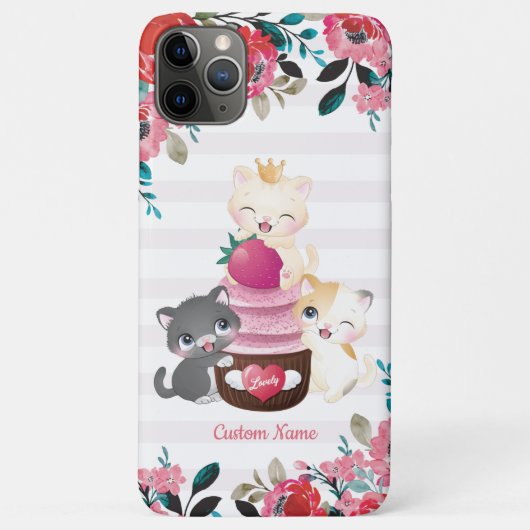 Grillige bloemige cartoon katten aardbeien cupcake Case-Mate iPhone case (Achterkant)
