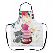 Grillige bloemige cartoon katten aardbeien cupcake