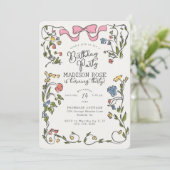 grillige bloemige doedel verjaardagsfeestje uitnod (Staand voorkant)