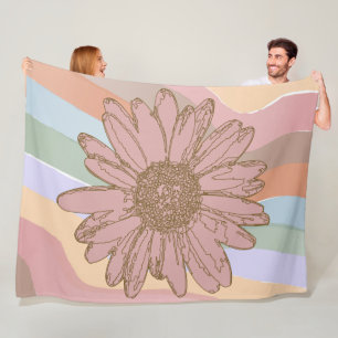 Grillige bloemige madeliefjes Kleurrijke boho stre Fleece Deken
