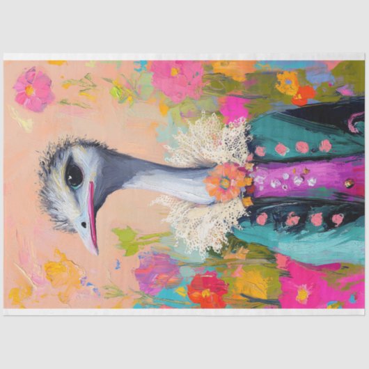 grillige bloemige struisvogel decoupage tissuepapier (Voorkant)