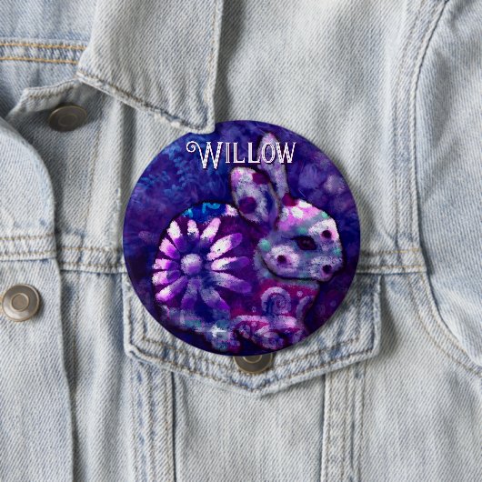 Grillige bloemkonijn konijn gepersonaliseerd ronde button 4,0 cm (In situ)