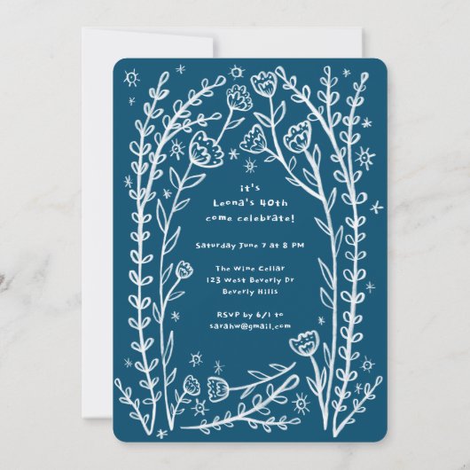 Grillige Bloemranken Mooie Verjaardagsfeestje Op M Kaart (Achterkant)