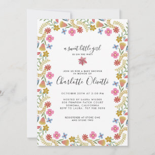Grillige Bloemrijke Rand Baby Shower Kaart