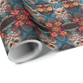 grillige bloesems gekleurde uil cadeaupapier (Rol Hoek)