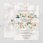 Grillige Blush Witte Bloemen Kruis Meisje Doop Kaart (Voorkant / Achterkant)