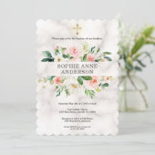 Grillige Blush Witte Bloemen Kruis Meisje Doop Kaart (Staand voorkant)