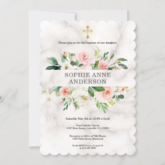 Grillige Blush Witte Bloemen Kruis Meisje Doop Kaart