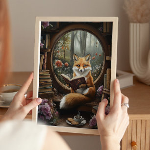 Grillige Boekliefhebber Lezende Vos Kunstprint Poster