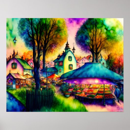 grillige boeren markt Waterverf Poster (Voorkant)