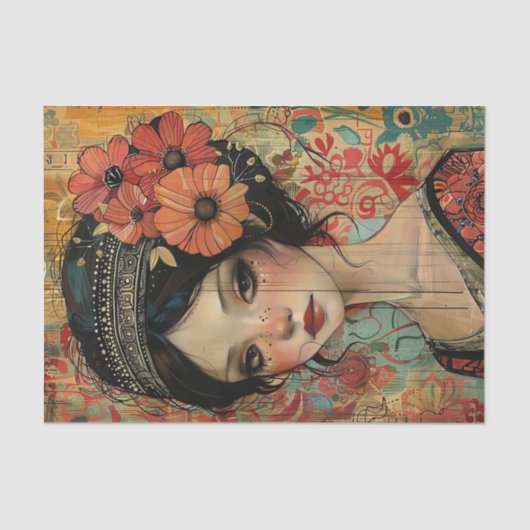 GRILLIGE BOHO MEISJE DECOUPAGE TISSUEPAPIER (Voorkant)