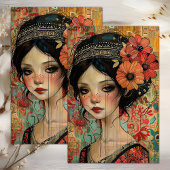 GRILLIGE BOHO MEISJE DECOUPAGE TISSUEPAPIER