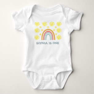 Grillige Boho Regenboog en Zon 1e Verjaardag Baby Romper