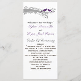 grillige boom paarse lovebirds bruiloft programma programmakaart