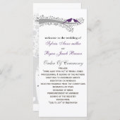 grillige boom paarse lovebirds bruiloft programma programmakaart (Voorkant / Achterkant)