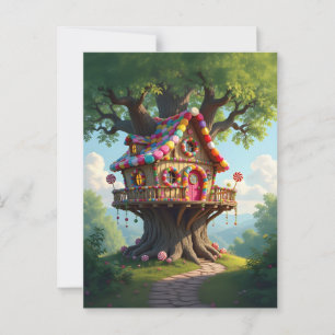 grillige boomhut met kleurrijke Snoepjes Briefkaart