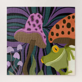 Grillige boomkikker en paddenstoelen legpuzzel