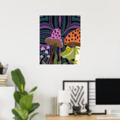 Grillige boomkikker en paddenstoelen poster (Thuiskantoor)