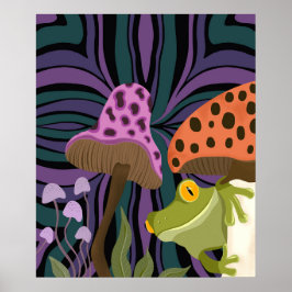 Grillige boomkikker en paddenstoelen poster