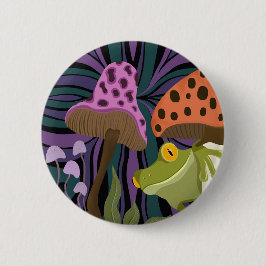 Grillige boomkikker en paddenstoelen ronde button 5,7 cm