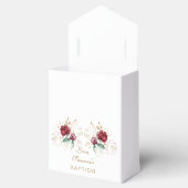 Grillige bordeauxrode gouden bloemen monogram doop bedankdoosjes (Geopend)