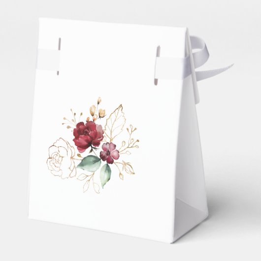 Grillige bordeauxrode gouden bloemen monogram doop bedankdoosjes (Achterkant)