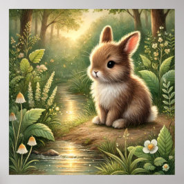 Grillige Bos Konijn Kunst – Schattig Bos Konijn Poster