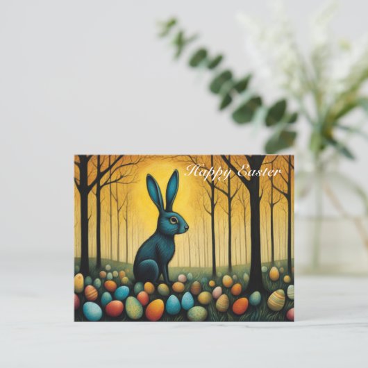 grillige bos konijn paaseieren feestdagenkaart (Staand voorkant)