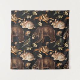 grillige bosdieren bloemenpatroon wandkleed