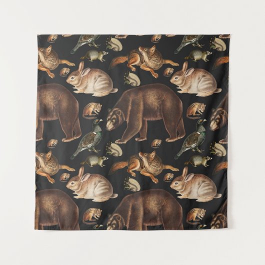 grillige bosdieren bloemenpatroon wandkleed (Voorkant)