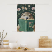 Grillige Bosmarmot Leest Boek Kunstprint Poster (Keuken)