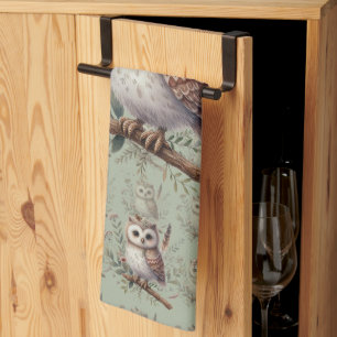 Grillige Bosuil Botanische Illustratie Theedoek