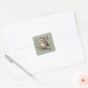 Grillige Bosuil Botanische Illustratie Vierkante Sticker