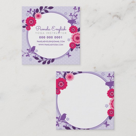 GRILLIGE BOTANISCHE  bloemenkrans paarse Vierkante Visitekaartje (Voorkant / Achterkant)