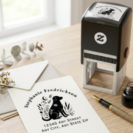 Grillige Botanische Bloemige Silhouet Hond Ouder Zelfinktende Stempel