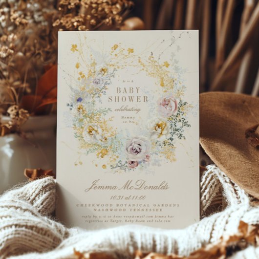 grillige botanische krans baby shower uitnodiging