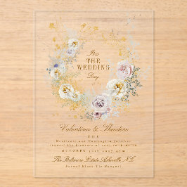 grillige botanische krans romantische bruiloft boh acryl uitnodigingen