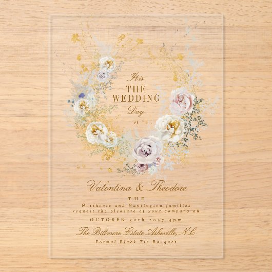 grillige botanische krans romantische bruiloft boh acryl uitnodigingen (Voorkant)