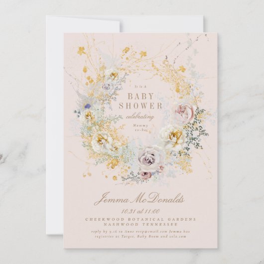 grillige botanische roze baby shower uitnodiging (Voorkant)