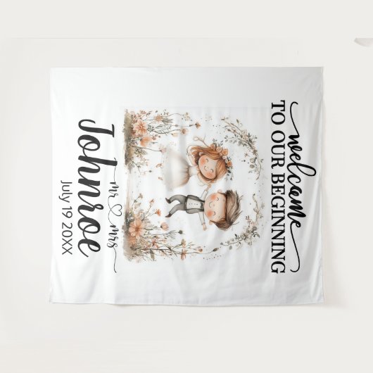 grillige bruiloft achtergrond wandkleed (Voorkant (horizontaal))