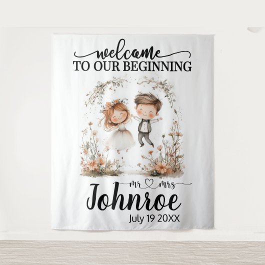  grillige bruiloft achtergrond wandkleed (Voorkant)