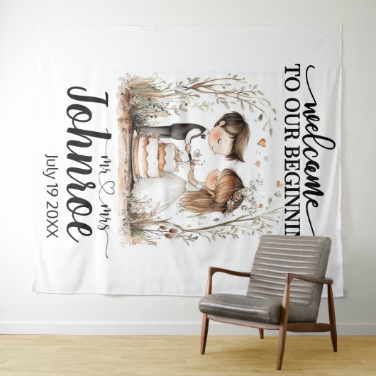  grillige bruiloft achtergrond wandkleed (In Situ (horizontaal))