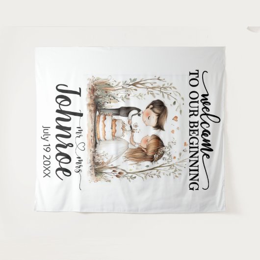  grillige bruiloft achtergrond wandkleed (Voorkant (horizontaal))