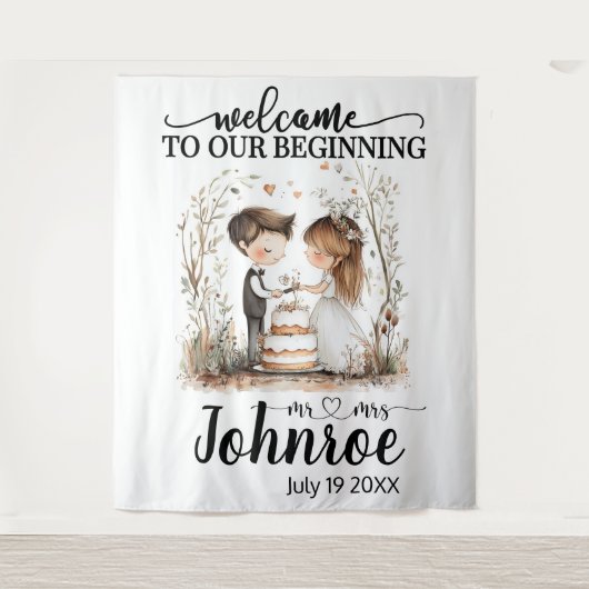  grillige bruiloft achtergrond wandkleed (Voorkant)