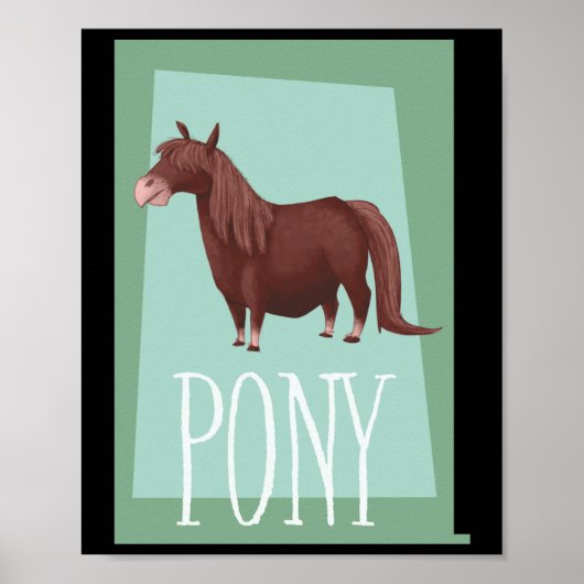 Grillige Bruine Shetlandpony Op Groene Retro Achte Poster (Voorkant)