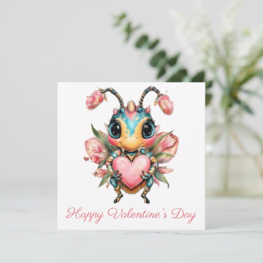Grillige Bug Hart Valentijnsdag Kaart (Staand voorkant)