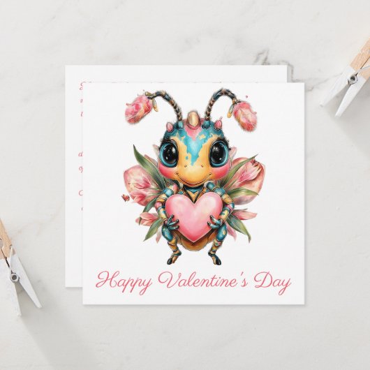 Grillige Bug Hart Valentijnsdag Kaart (Voorkant / Achterkant in situ)