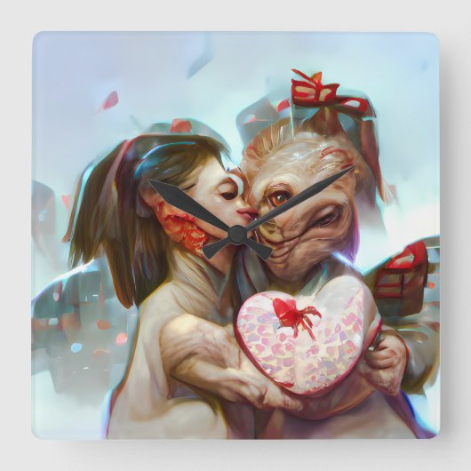 grillige buitenaardse Romance Vierkante Klok (Voorkant)